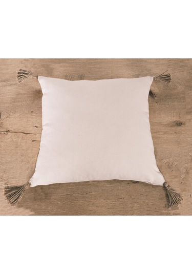 3'lü Hasır Püsküllü Naturel Keten Karışımlı Kırlent Kılıfı Krem-2638 Açık Krem