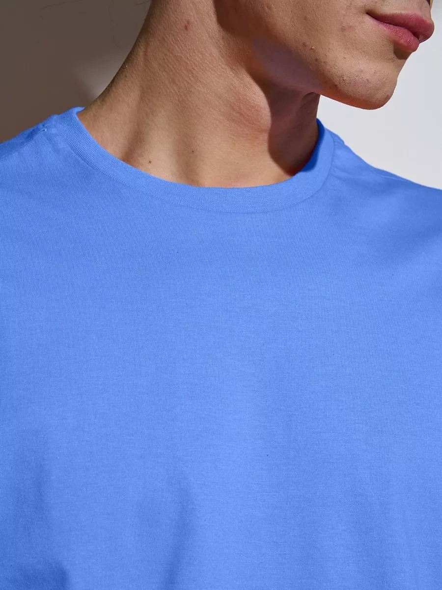 Uzcotton Oversiz Tişört Mavi Düz Renkli Pamuk 197242853 Beyaz