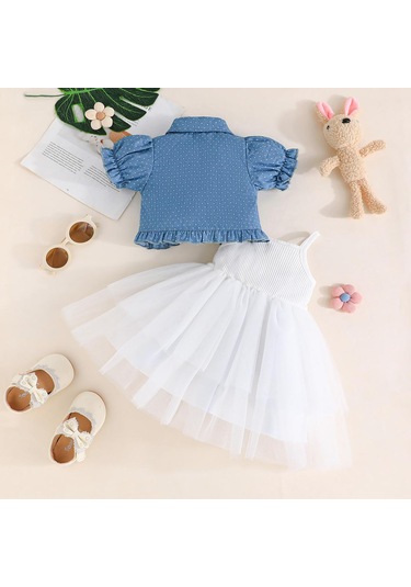 Çocuk Giyim Kız Bahar Ve Yaz Seti Halter Eklemeli Örgü Etek + Kız Üst Baskılı Noktalı Şal Etek 2 Adet Pembe