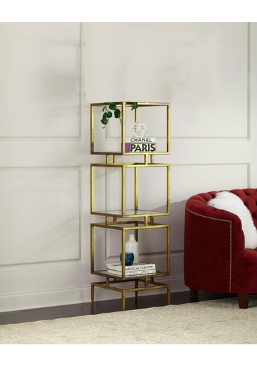 Olope Gold Metal 3 Raflı Kitaplık Çiçeklik Gümüşlük Duvar Rafı