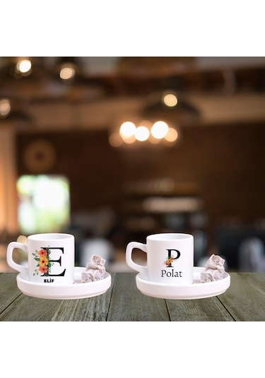 Kişiye Özel 2 Li Harfli Türk Kahve Fincanı Ve Altı