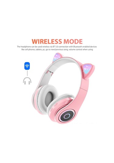 Geeroyoo Pembe Kedi Kulaklıklı Bluetooth 5.0 Kulaklık, Rgb Led Işıklı, Kablosuz/kablolu, Tf Kart Ve Fm Desteği, Hi-fi Stereo, Katlanabilir, Mikrofonlu