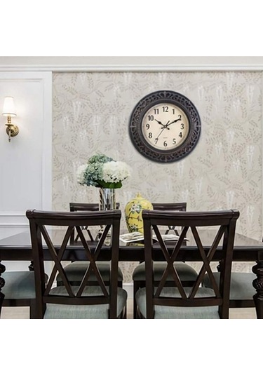 Goldenqian 10 Inç Sessiz Retro Kuvars Saat Dekoratif Duvar Saati Dru65e Siyah