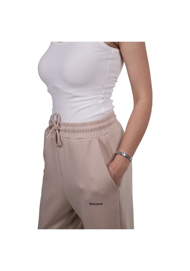 Kadın Modal Kumaş Lastikli Paça Bej Jogger Pantolon Bej