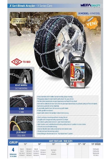 245/40x18 Ebatlarına Uyumlu Takmatik X Tipi Kar Patinaj Zinciri Prozin