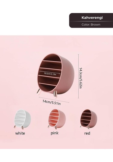 Makeup Organizer, Ruj, Rimel, Oje Düzenleyici, Makyaj Organizeri Mini, 14 X 14 Cm, Kahverengi Çok Renkli