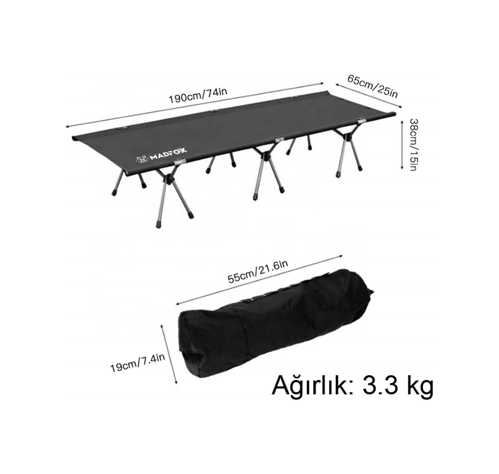 Madfox Avanger Katlanır Kamp Yatağı Kampet Siyah Siyah