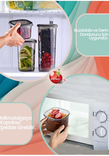 KitchenLife 9'lu Etiketli Moly Dikdörtgen Saklama Kabı Seti 1300ml Kapaklı Kahvaltılık - Çoklu Set Yapılabilen Siyah - Şeffaf
