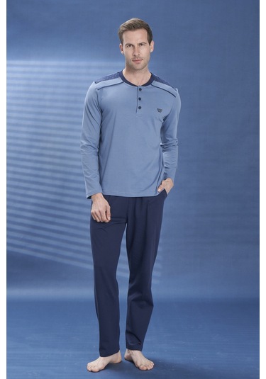 Erkek Penye Uzun Kol Pijama Takımı 2111 İndigo01 İndigo01