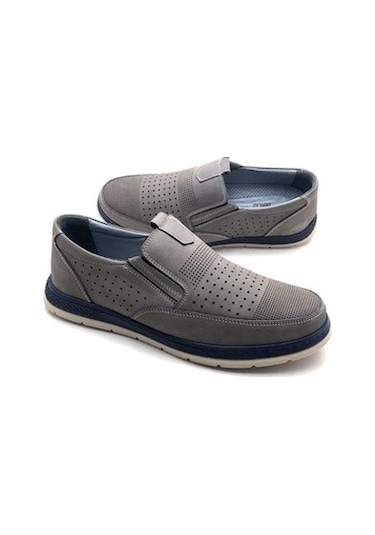 Derilax Hakiki Nubuk Deri Gri Renk Erkek Ayakkabı-Gri