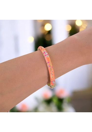 Pembe Çiçek Turuncu Mineli Çelik Bilezik Gold