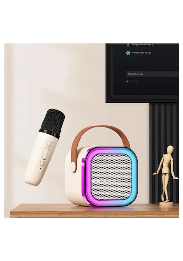 1adet Karaoke Hoparlör Kart/usb Mikrofon Işıklı Bluetooth Speaker