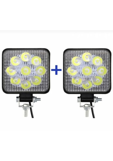 Point 2 Adet Çalışma Led Lambası Off Road Gündüz Farı Sis Kare 27w 9 Led 2 Adet Beyaz