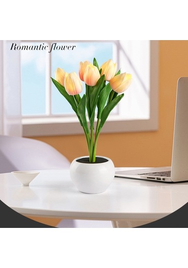 Şık Pembe Masa Lambası - Dekoratif Çiçek Beyazı Led Yatak Odası Aydınlatma Beyaz