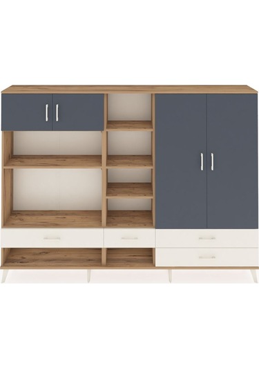 Arges Dolap 12 Raflı 4 Çekmeceli 4 Kapaklı 220x30x163 Çam-antrasi Çam-antrasit/aytaşı