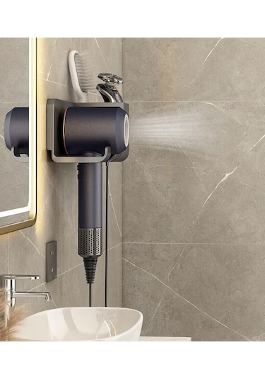 Lichen Duvara Monte Saç Kurutma Makinesi Rafı, Saç Kurutma Siyah