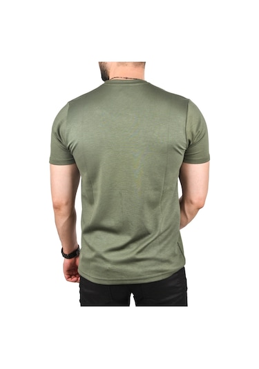 Deepsea Erkek Haki Bisiklet Yaka Dar Kesim Pamuklu Tişört Nefes Alan Yumuşak Dokulu Tişört 2504350 Haki