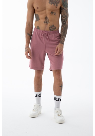 Erkek Rose Yüksek Kalite Relax-fit Rahat Kesim %100 Pamuk Bağcıklı Siyah Düz Basic Şort Rose