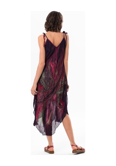 Askılı Vual Afrodit Midi Boy Yazlık Elbise Mürdüm 6210 - Kadın Mürdüm