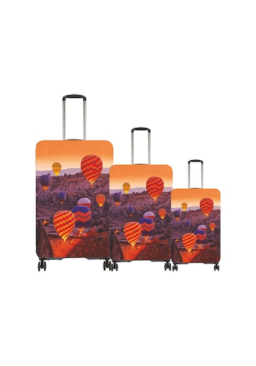 My Saraciye Valiz Kılıfı, Bavul Kılıfı Büyük, Orta, Kabin Boy Kılıf Seti, Kapadokya-3 73 Turuncu
