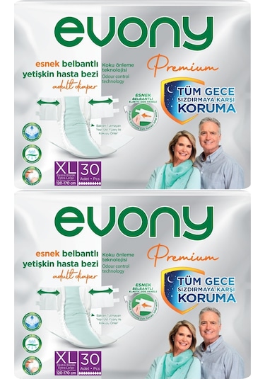 Evony Premium 10 Damla Yetişkin Bel Bantlı Tekstil Yüzey Hasta Bezi 2 x 30 Adet