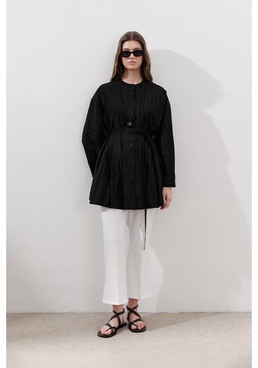 Nervürlü Geniş Kollu Tunik Siyah Siyah