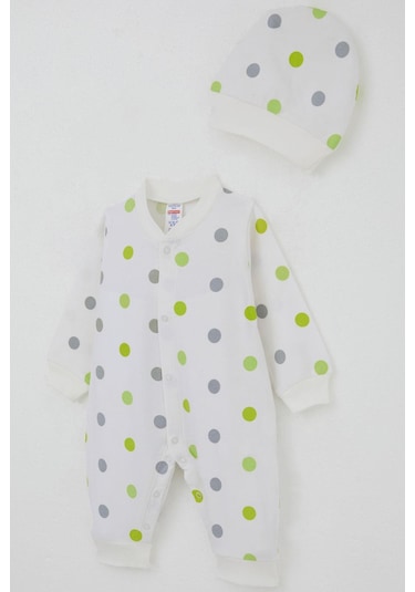 Breeze Erkek Bebek Tulum Büyük Renkli Puantiyeli 0-6 Ay, Ekru Ekru