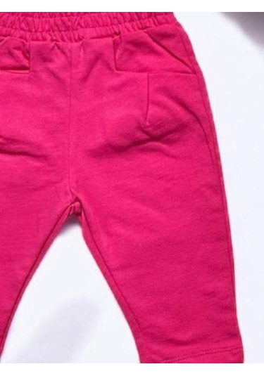 Çikoby Kız Bebek Beli Lastikli Cep Detaylı Eşofman Alt-14854 Pembe