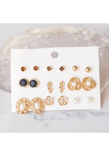 Kangvka 9 Çift Alliçelik Küpe Seti - Yıldız, İpek, Gül Desenleriyle Kadınlar İçin Güzellik Aksesuarı A Tipi Çok Renkli