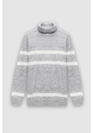 Ds Damat Regular Fit Gri Melanj Çizgili Tüylenme Yapmayan Tam Balıkçı Yaka Triko Kazak 3hc0618ortckzk Gri Melanj