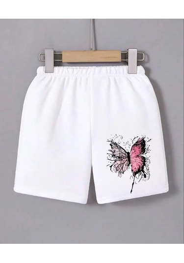Tarzyeri Kadın Beli Lastikli Baskılı Mini Şort - Beyaz Beyaz
