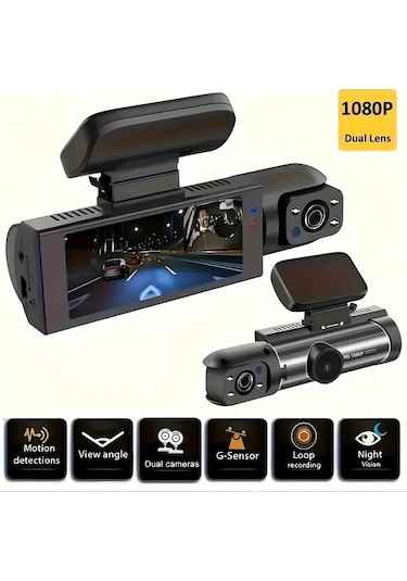 Oldfriend Siyah 32gb Kart Yok 1080p Dual Kamera Araç Kamerası 3.16 Ips Ekran Gece Görüşü Park Asistanı