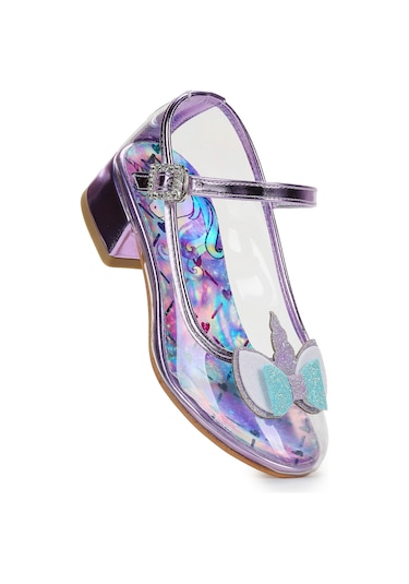 Kiko Kids Unicorn Kız Çocuk Topuklu Abiye Şeffaf Ayakkabı Lila Lila
