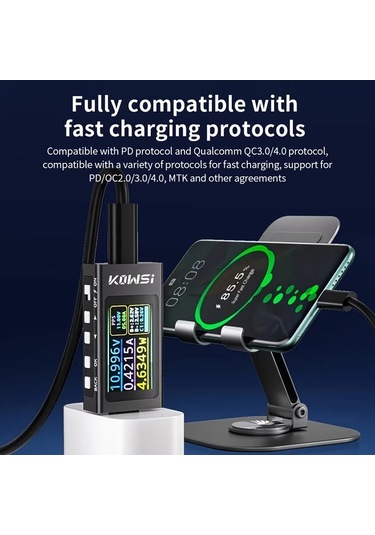 Xuweiwei 1pc Dc 0-12a Dijital Voltmetre Hd Ips Ekran Tip C Port Voltaj Akım Tespit Hızlı Şarj Usb Güç Dıy Elektronik Aleti Dayanıklı Plastik Gövde