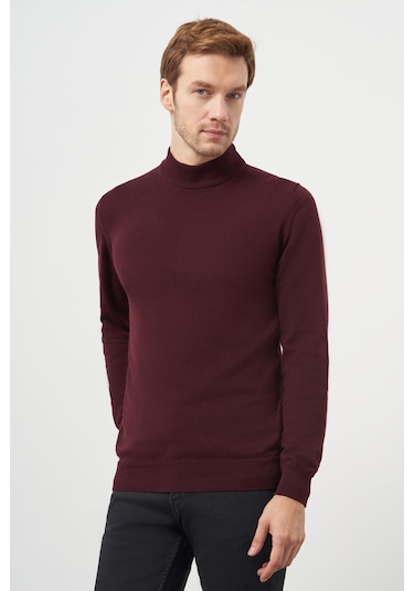 Morven Erkek Koyu Bordo Basic Yarım Balıkçı Yaka Dynamic Fit Rahat Kesim Triko 26kc017001752 Koyu Bordo Koyu Bordo