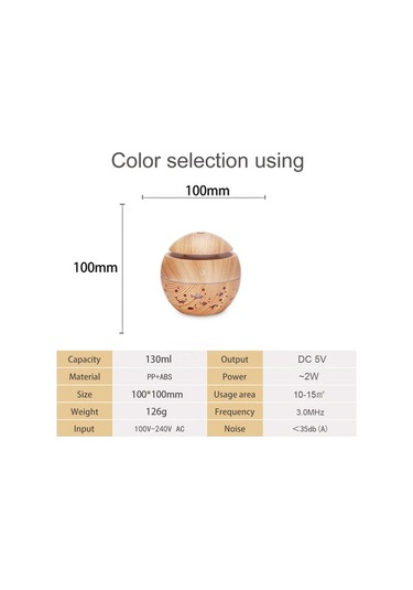 Moly 130ml Ahşap Desenli Usb Nemlendirici - 7 Renkli Led Aromaterapi Işıklı