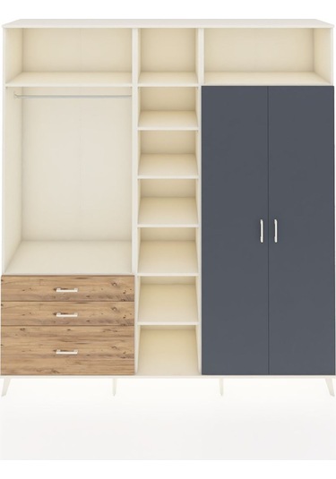 Hyperion Dolap 10 Raflı 3 Çekmeceli 2 Askılı 220x44x243 Aytaşı-antrasit/çam Antrasıt/atlas Çam