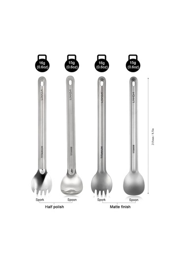 Lixada Ultralight Titanyum Uzun Saplı Kaşık Ve Spork Çatal Seti Taşınabilir Açık Yemek Kaşığı Gri
