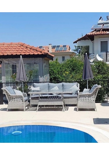 Sercangarden Rattan Bahçe Takımı Oturma Grubu 3'lü - 7 Kişilik Bej