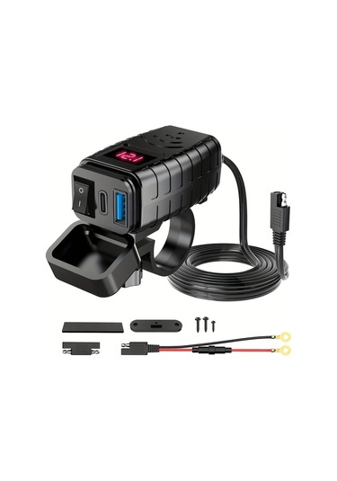 Boatshop1 Pd3.0 Hızlı Şarj Red Light Motosiklet Gidon Telefon Şarj Cihazı 12v 36v Bisikletler İçin Sae Usb Adaptör Voltaj Metre Aşırı Akım Korumalı