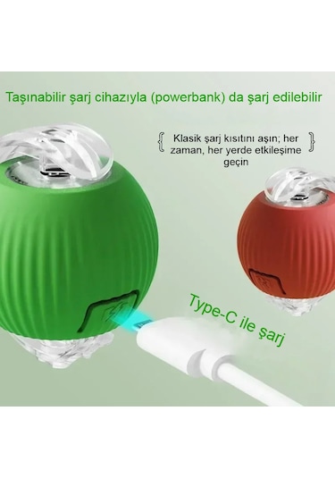 Akıllı Kendiliğinden Dönen Kedi Oyuncağı 360 Şarjlı Hareket Eğlence ve Egzersiz Kırmızı
