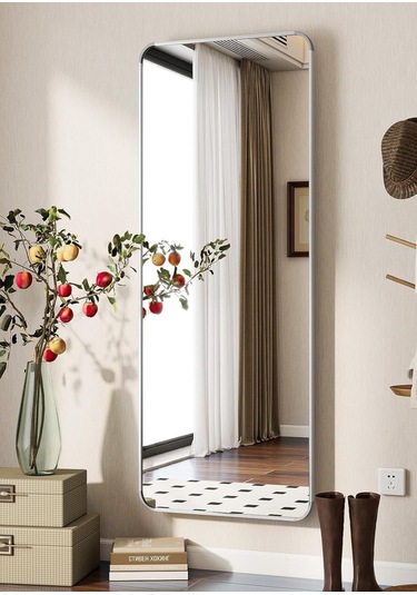 Pera 140x55 Yuvarlak Köşeli Yer Aynası Ayaklı, Asılı, Duvara Yaslı, Yatak Odası, Giyinme Odası GÜMÜŞ