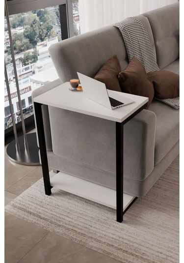 Steel Design Modern Yan Sehpa Alt Raflı Servis Sehpası C Sehpa
