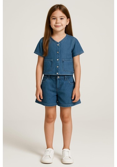 Cichlid Kız Çocuk Düğmeli Takım Cıc-3500-028 Mavi