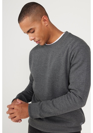 AC&Co / Altınyıldız Classics Erkek Antrasıt Melanj Standart Fit Normal Kesim İçi Polarlı Bisiklet Yaka Sweatshirt Antrasit