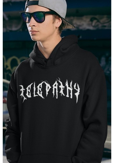 Sevbano Telepathy Baskılı Unisex Oversize Tasarım Hoodie Siyah