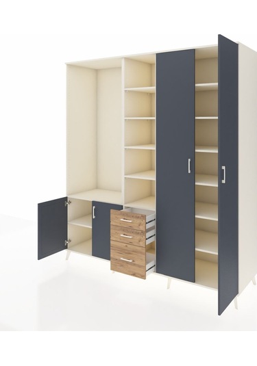 Kronos Dolap 13 Raflı 3 Çekmeceli 4 Kapaklı 220x59x243 Aytaşı-antrasit/çam Antrasıt/atlas Çam