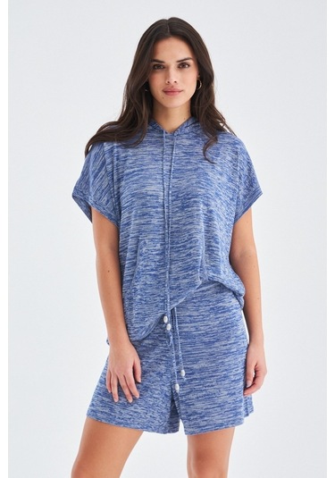 Peraluna Kaıra Blouse & Shorts Kapüşonlu Yazlık Kadın Triko Şort İndigo