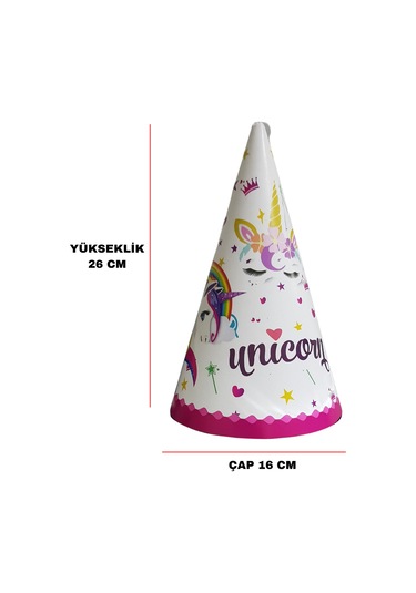 Karton Parti Şapkası Unicorn Temalı 8 Adet Tüm Yaşlar