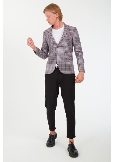 Sposo 5138 Dar Kalıp Kare Desenli Bordo Erkek Blazer Ceket Bordo